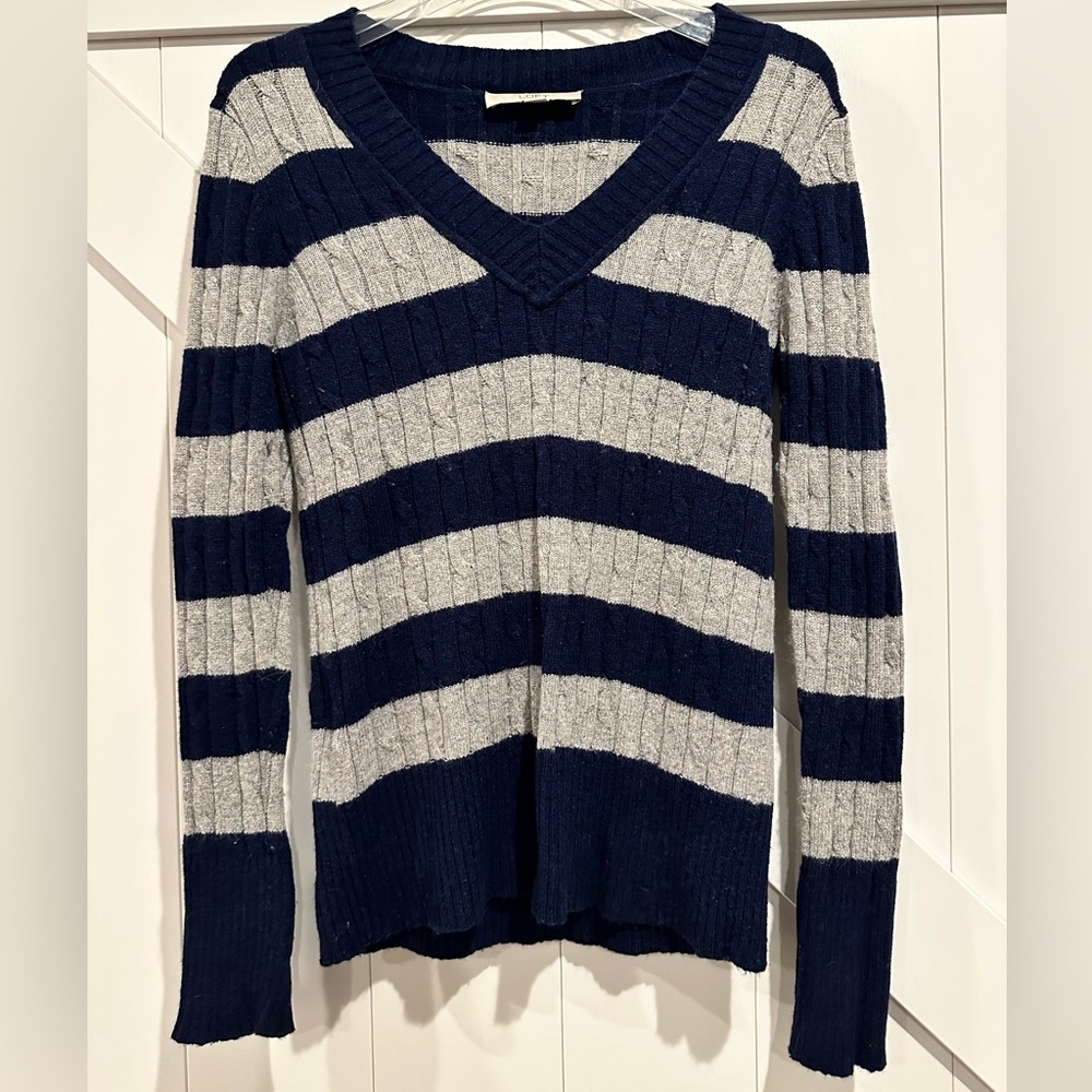 Navy/light gray striped v-next LOFT sweater